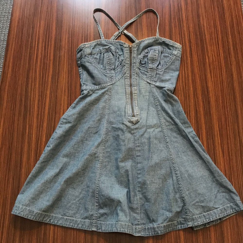 French Connection Denim Dress Bustier Zip Front